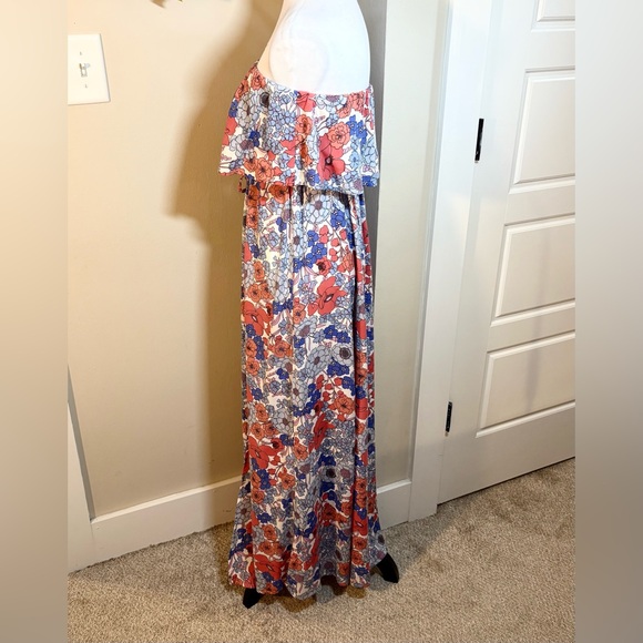 JAPNA -Strapless-Flutter Elastic Tassel Waist Slit Maxi Dress Woman’s X-Small - Picture 3 of 9